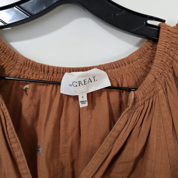 The GREAT. Derby Floral Embroidered Blouse Top Brown Cider Women's Size 0 XS - Picture 5 of 10